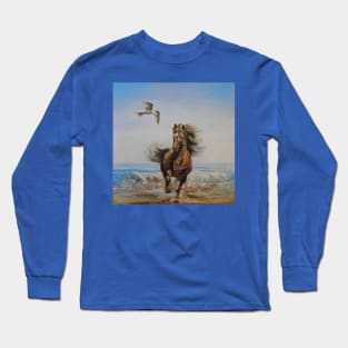 Horse Seagull Beach Freedom Long Sleeve T-Shirt